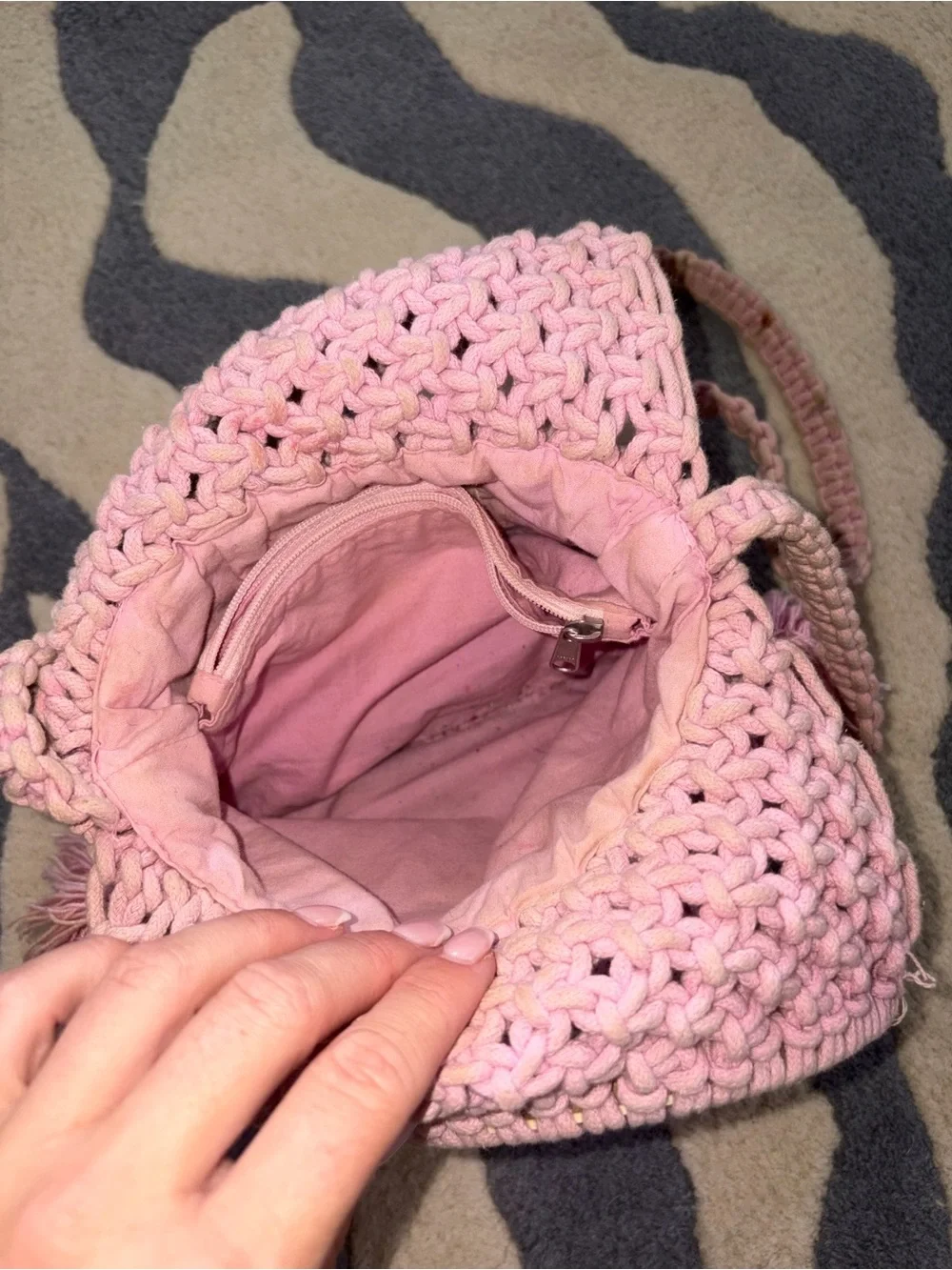 Cleobella Pink Woven Fringe Crossbody with Wooden Ring Handles